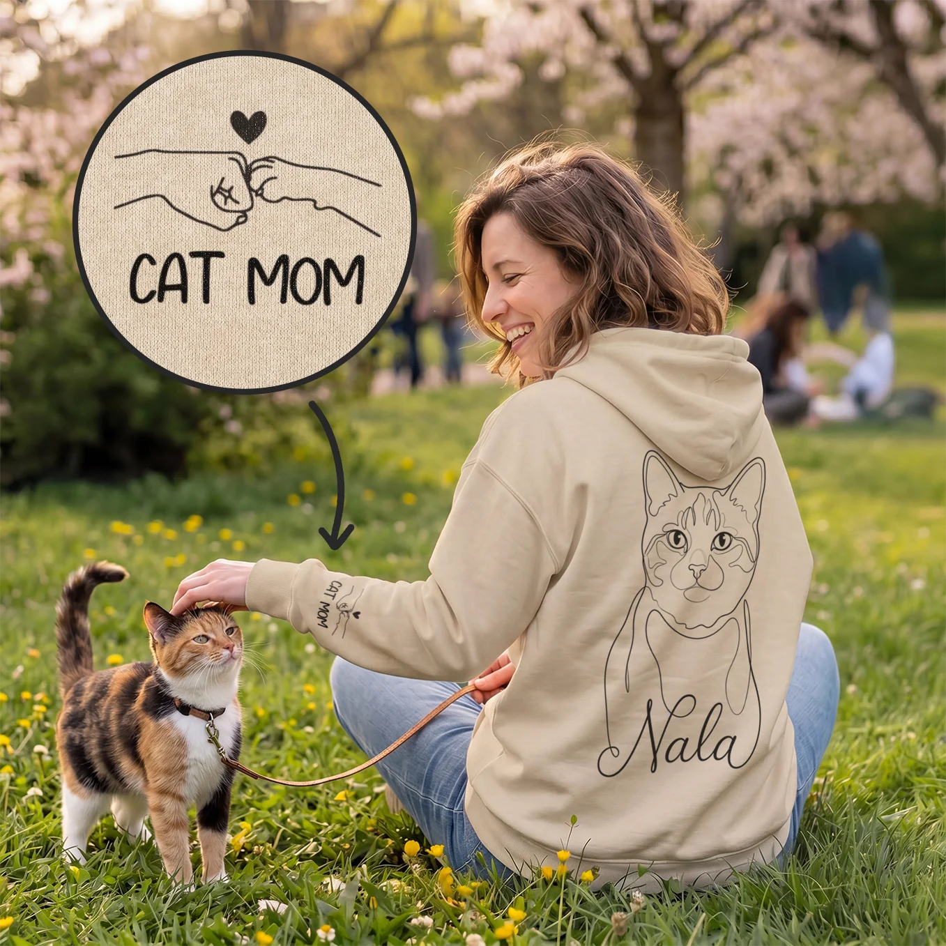 Personalisierter Hoodie "Cat Mom" mit Ärmeldruck