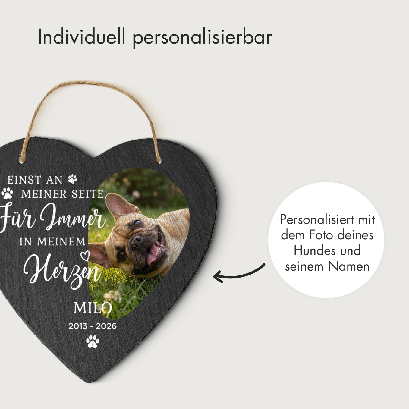 Personalisierte Schieferplatte Herz "Erinnerung"