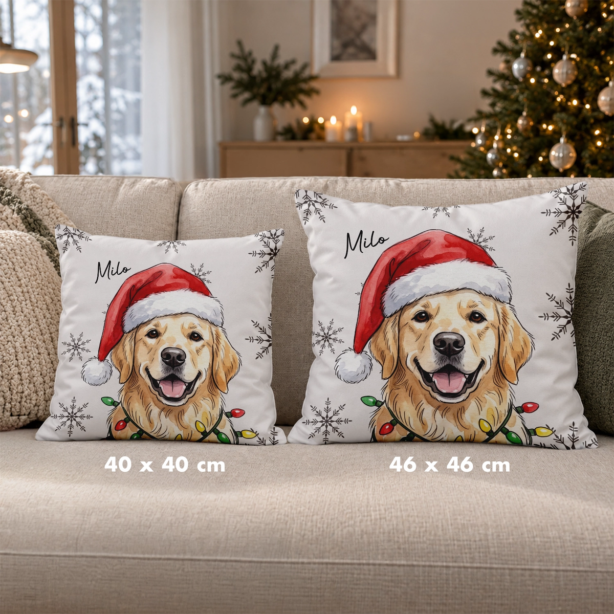 Personalisiertes Kissen "Wasserfarben Haustier Weihnachten"