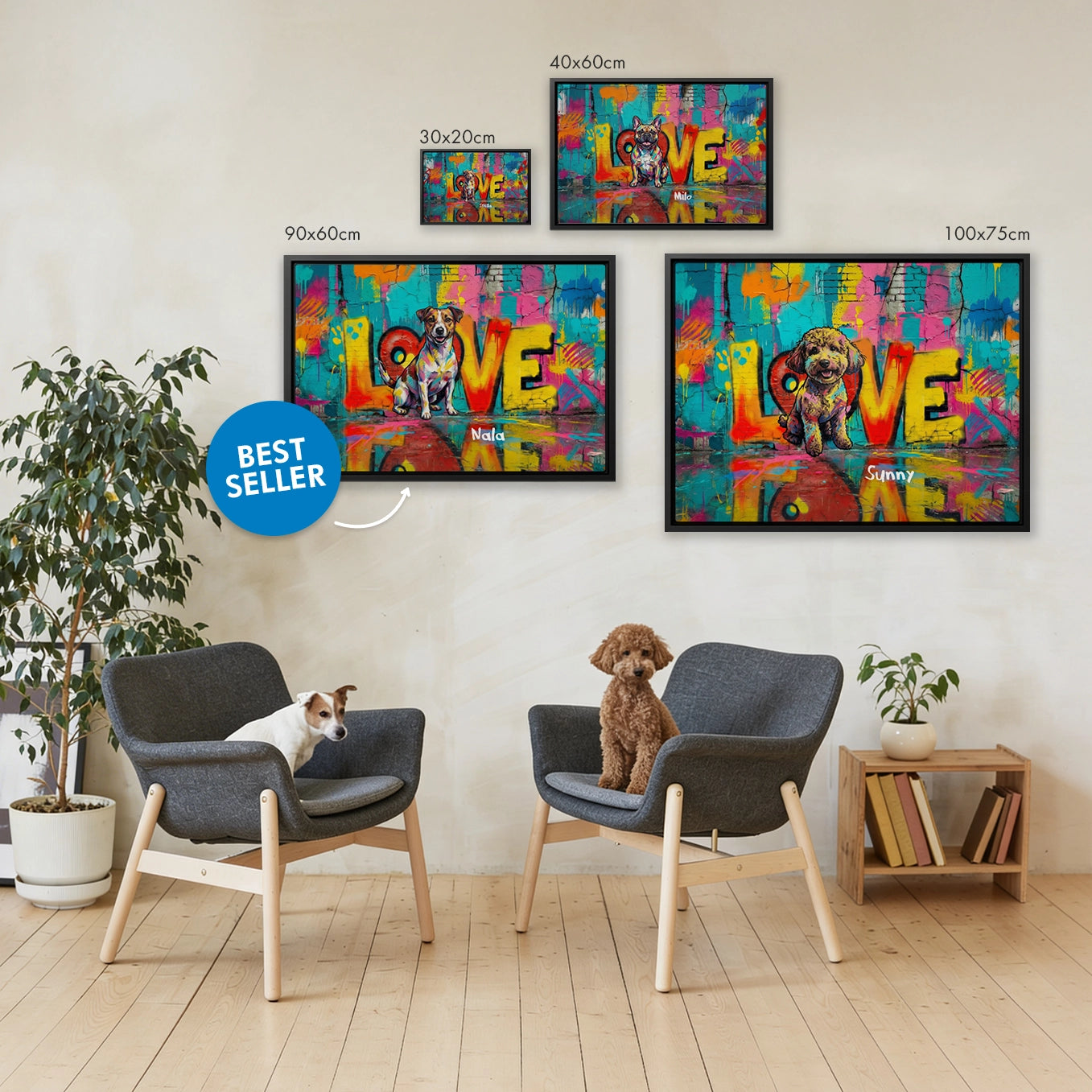 Personalisierte Leinwand "LOVE" Hund