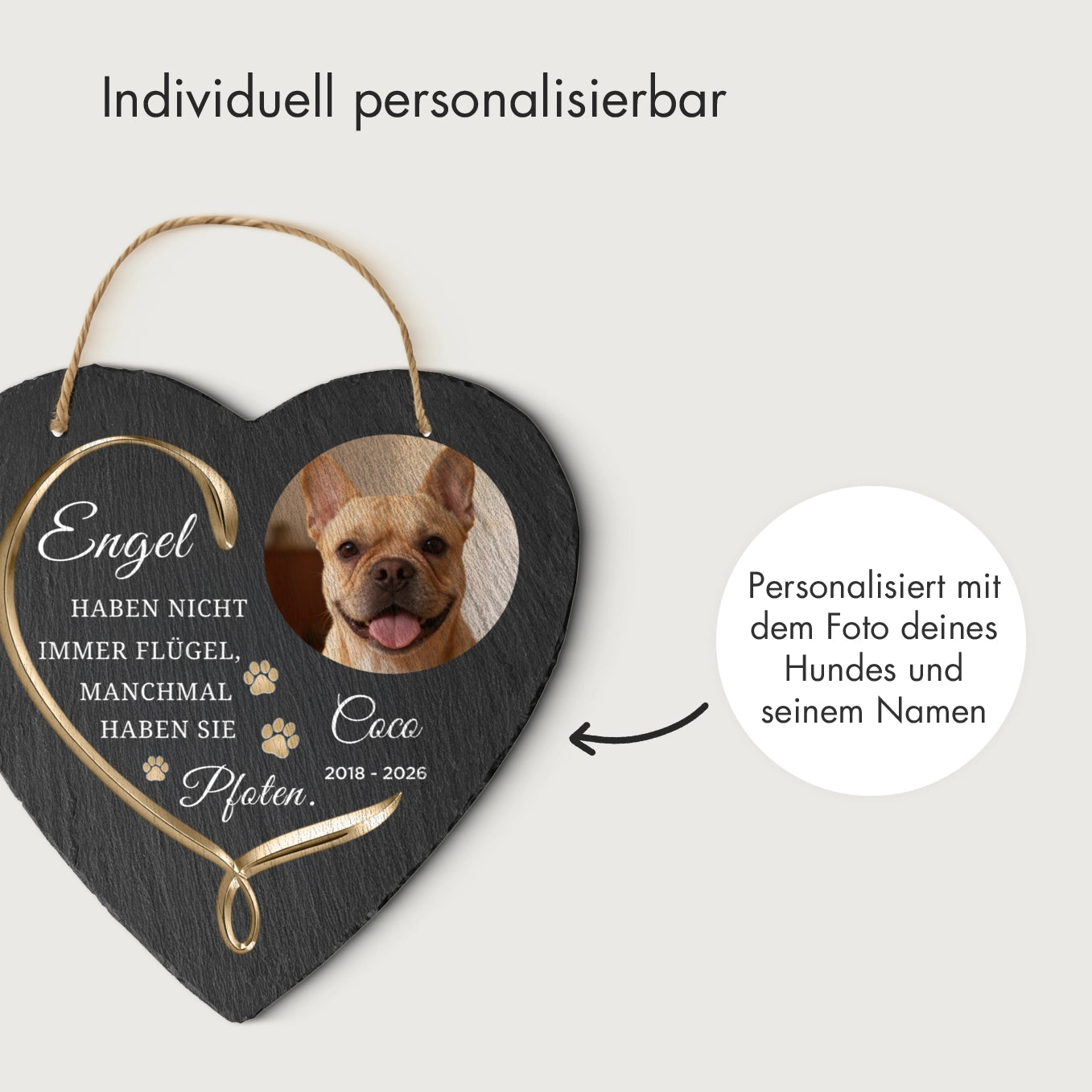 Personalisierte Schieferplatte Herz "Engel"
