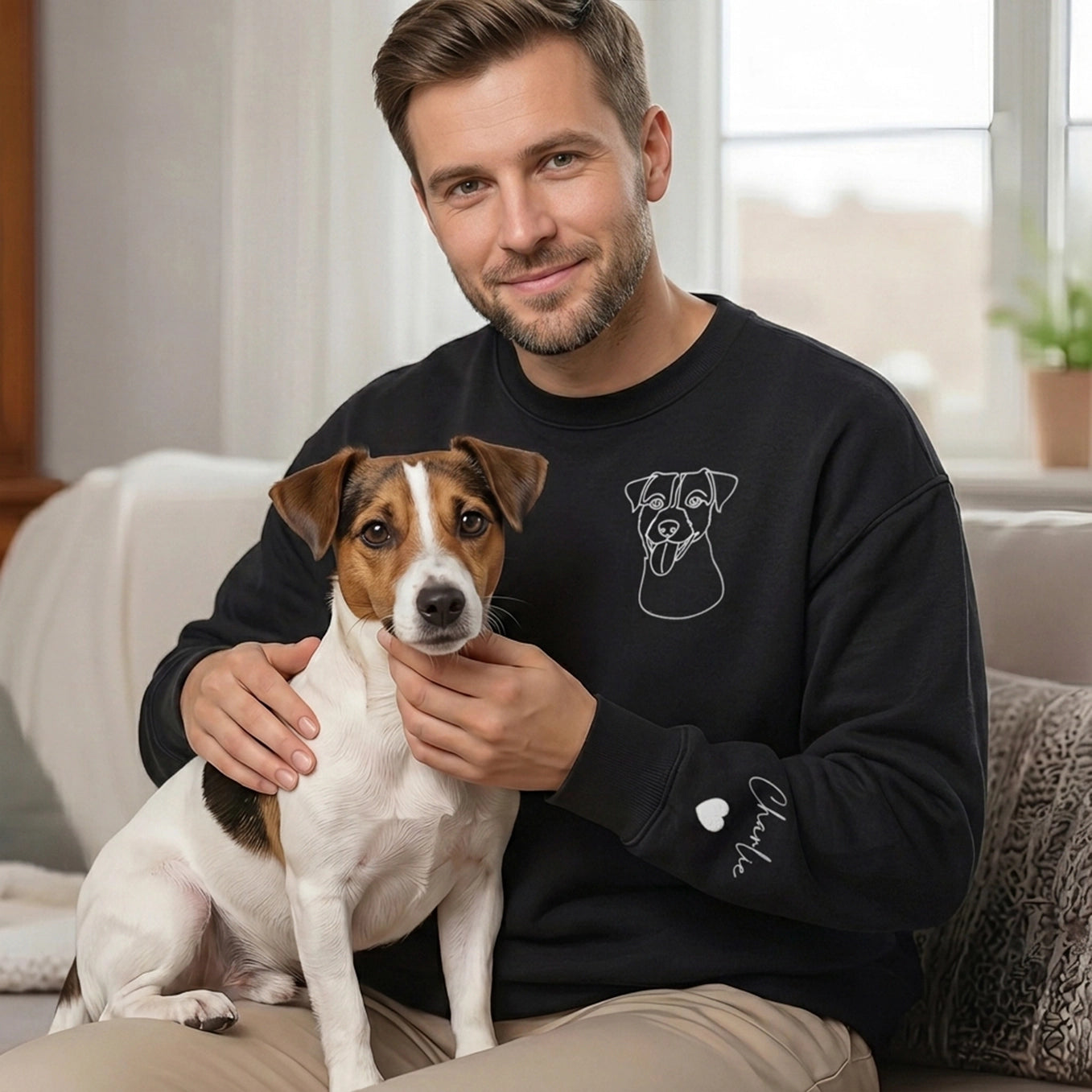 Personalisierter Sweater "Haustier Line Art" mit Ärmeldruck