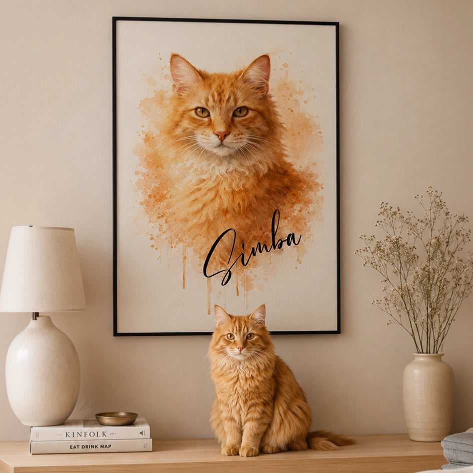 Personalisiertes Poster Katze "Wasserfarben"