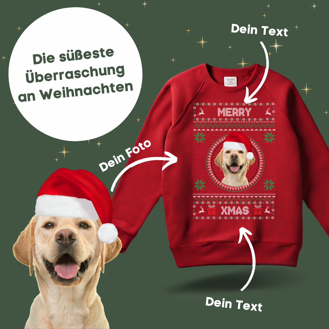 Christmas Sweater mit Foto deines Haustiers