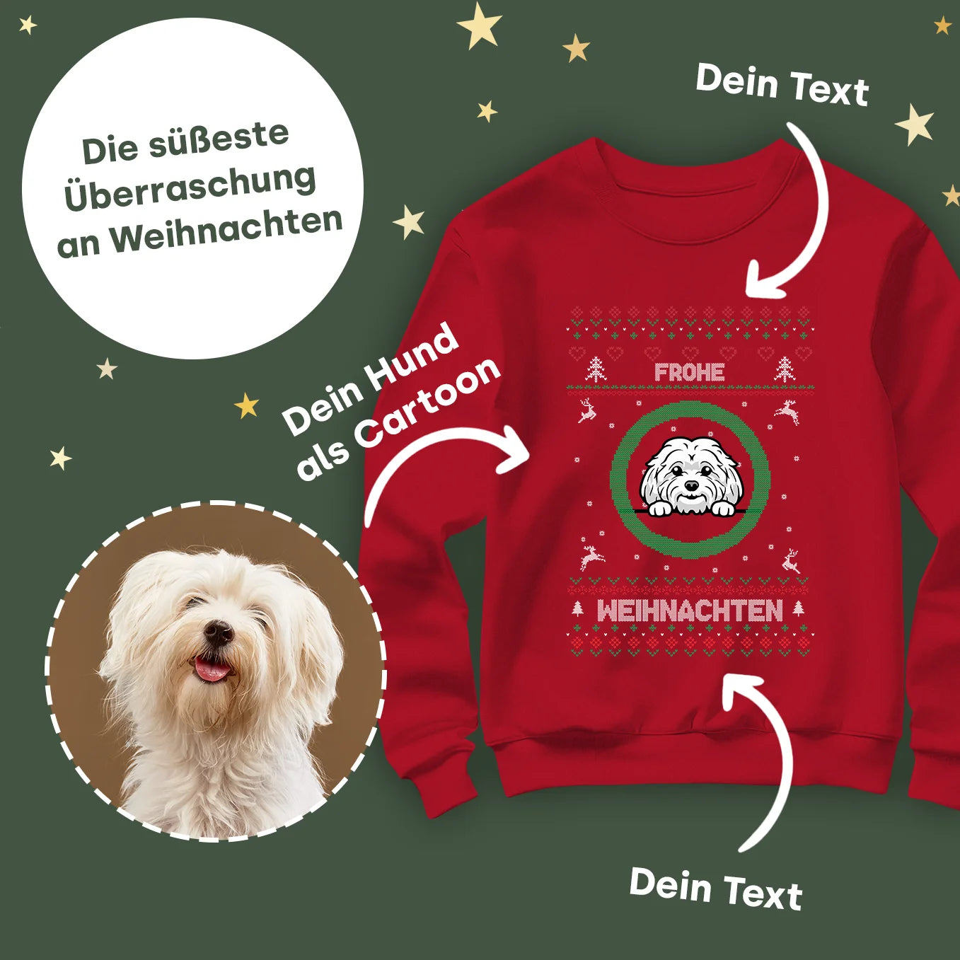 Christmas Sweater mit deinem Hund im Cartoon-Stil heybalu