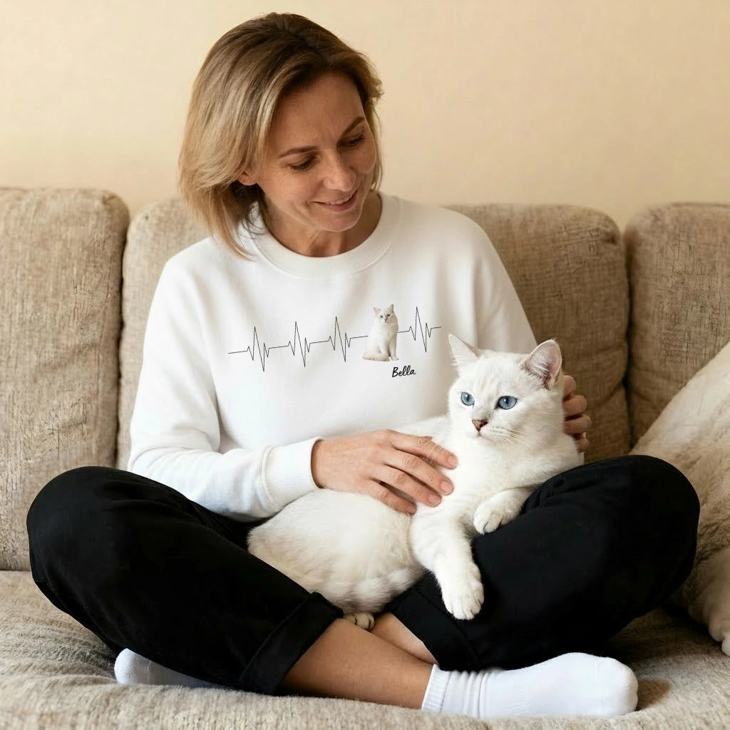 Personalisierter Sweater ''Herzschlag Katzenfoto''