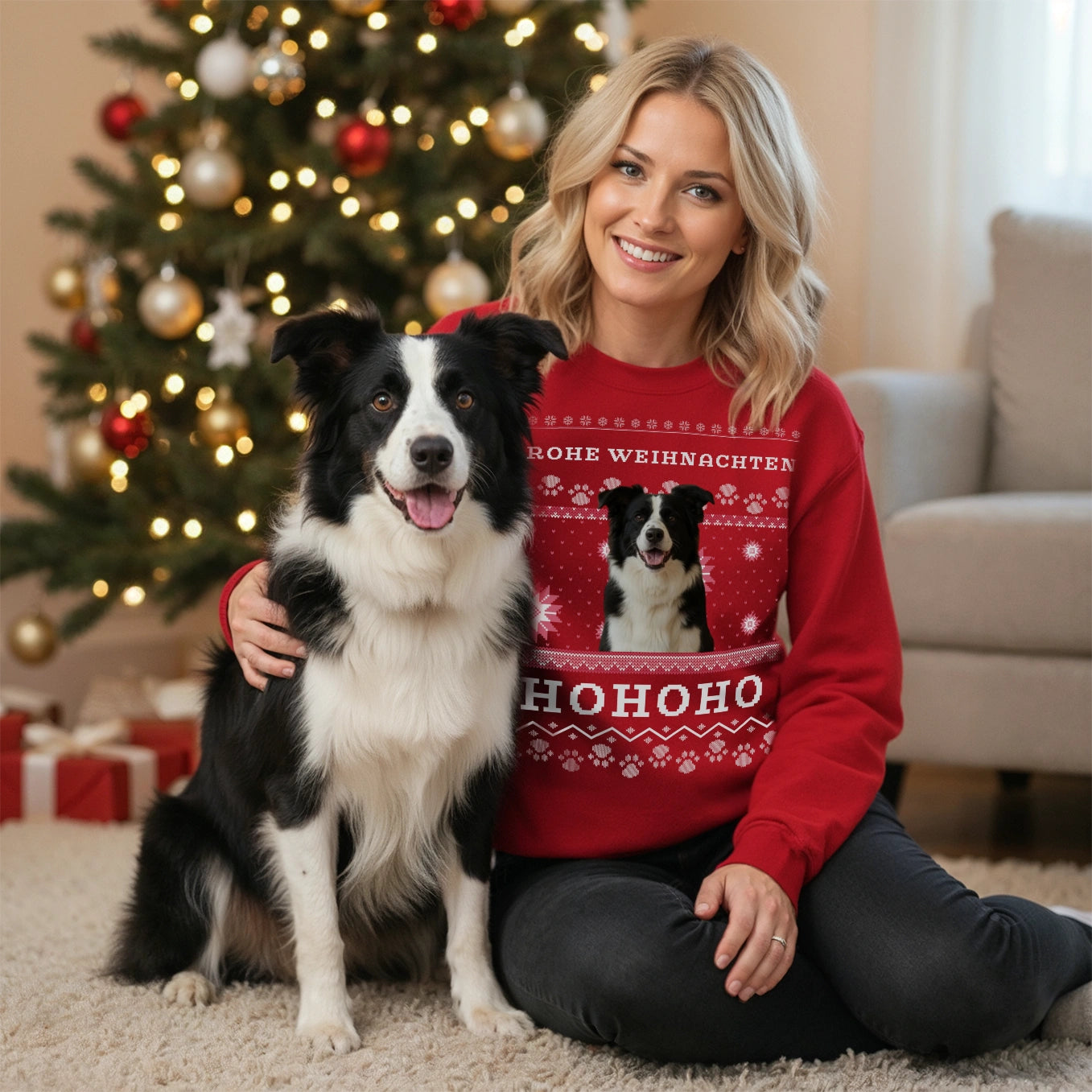 Personalisierter Christmas Sweater "Ho Ho Ho"
