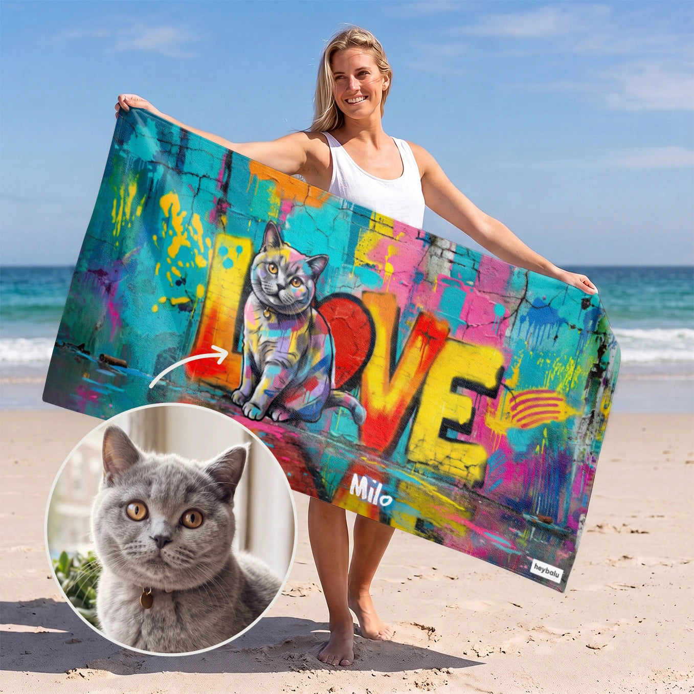 Personalisiertes Badetuch "Love Katze"