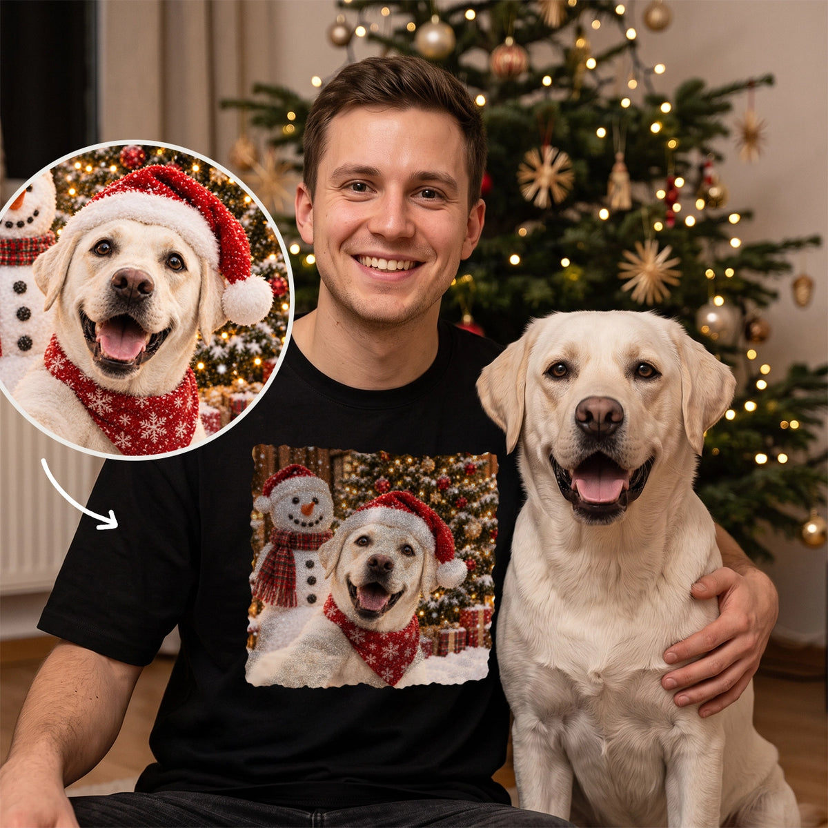 Personalisiertes Oversized T-Shirt "Hund Weihnachten" mit Foto