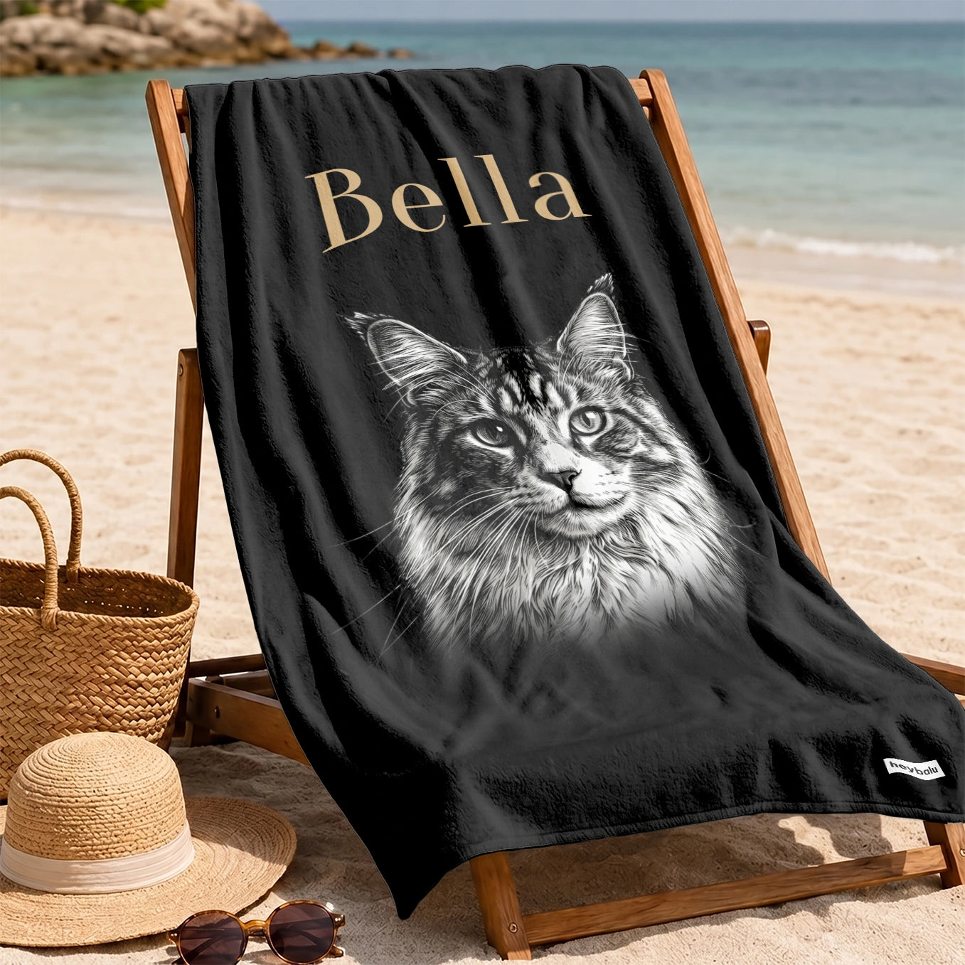Personalisiertes Badehandtuch "Katze Retro"