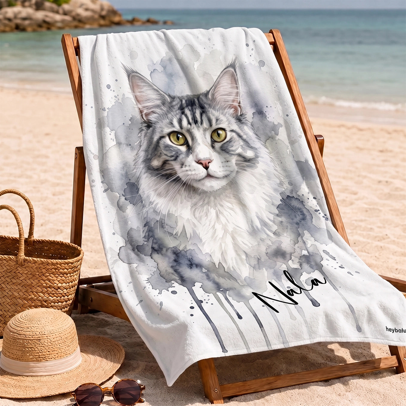 Personalisiertes Badetuch "Wasserfarben Katze"