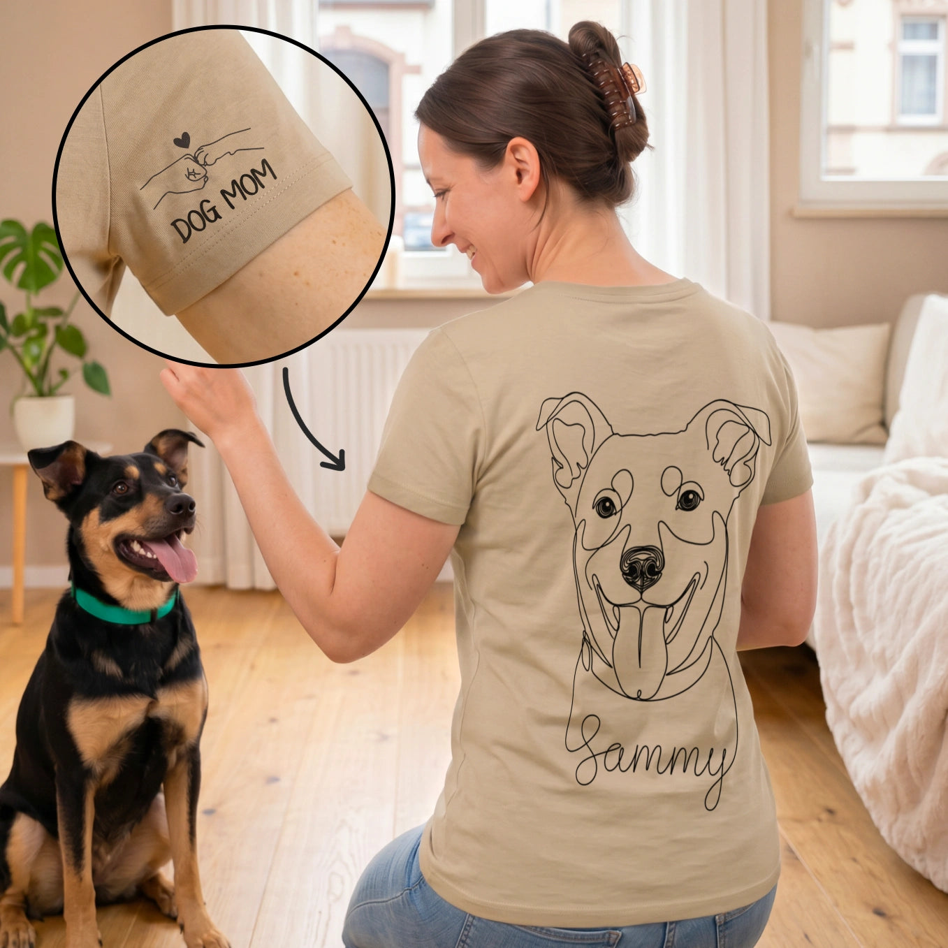 Personalisiertes T-Shirt "Dog Mom" mit Ärmeldruck