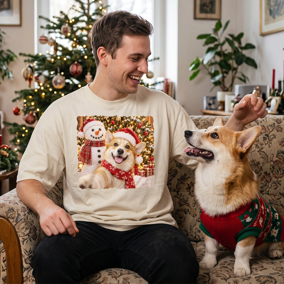 Personalisiertes Oversized T-Shirt "Hund Weihnachten" mit Foto