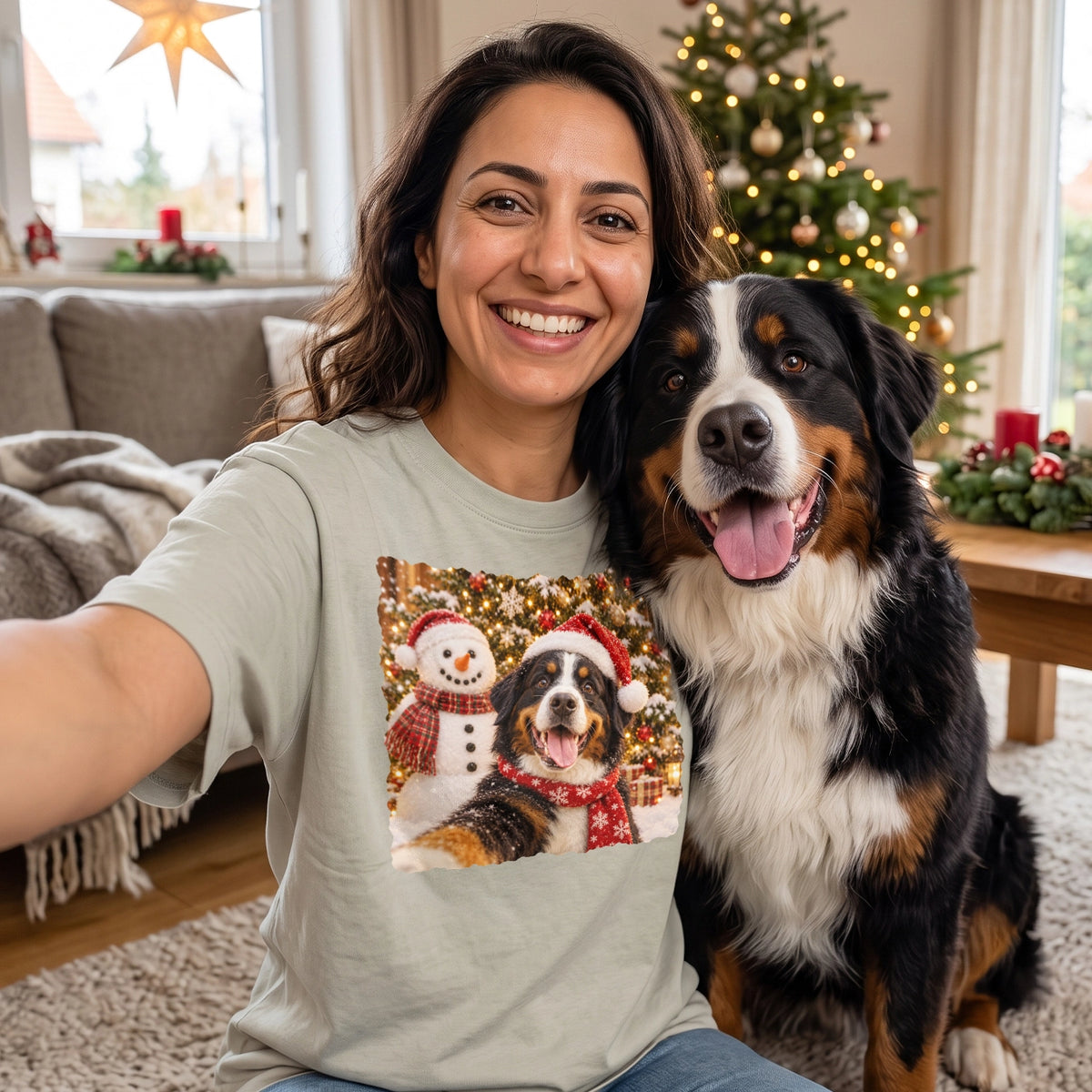 Personalisiertes Oversized T-Shirt "Hund Weihnachten" mit Foto