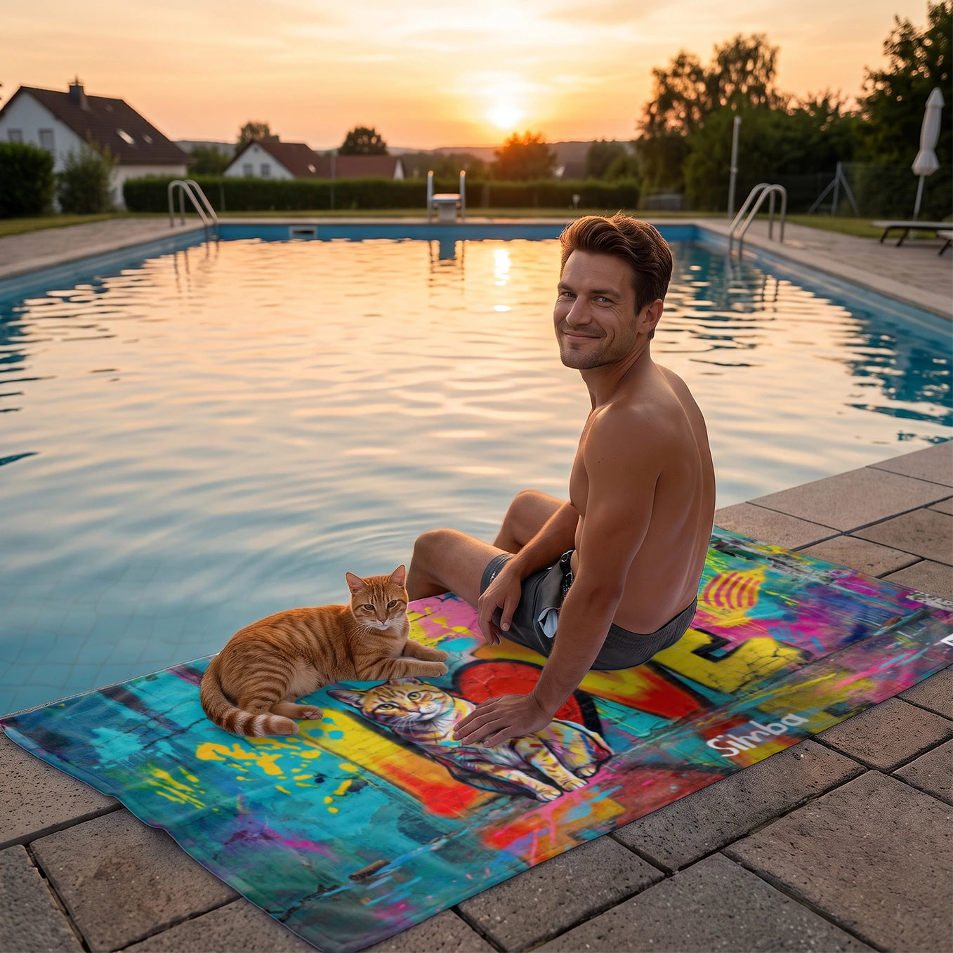 Personalisiertes Badetuch "Love Katze"