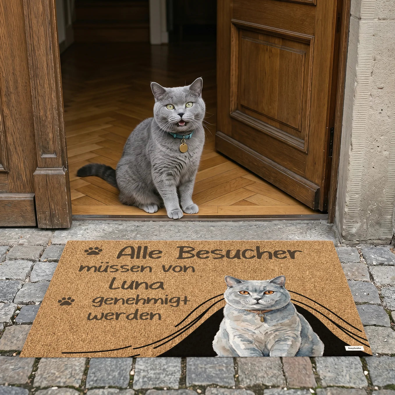 Personalisierte Fußmatte "Besuch genehmigt Katze"