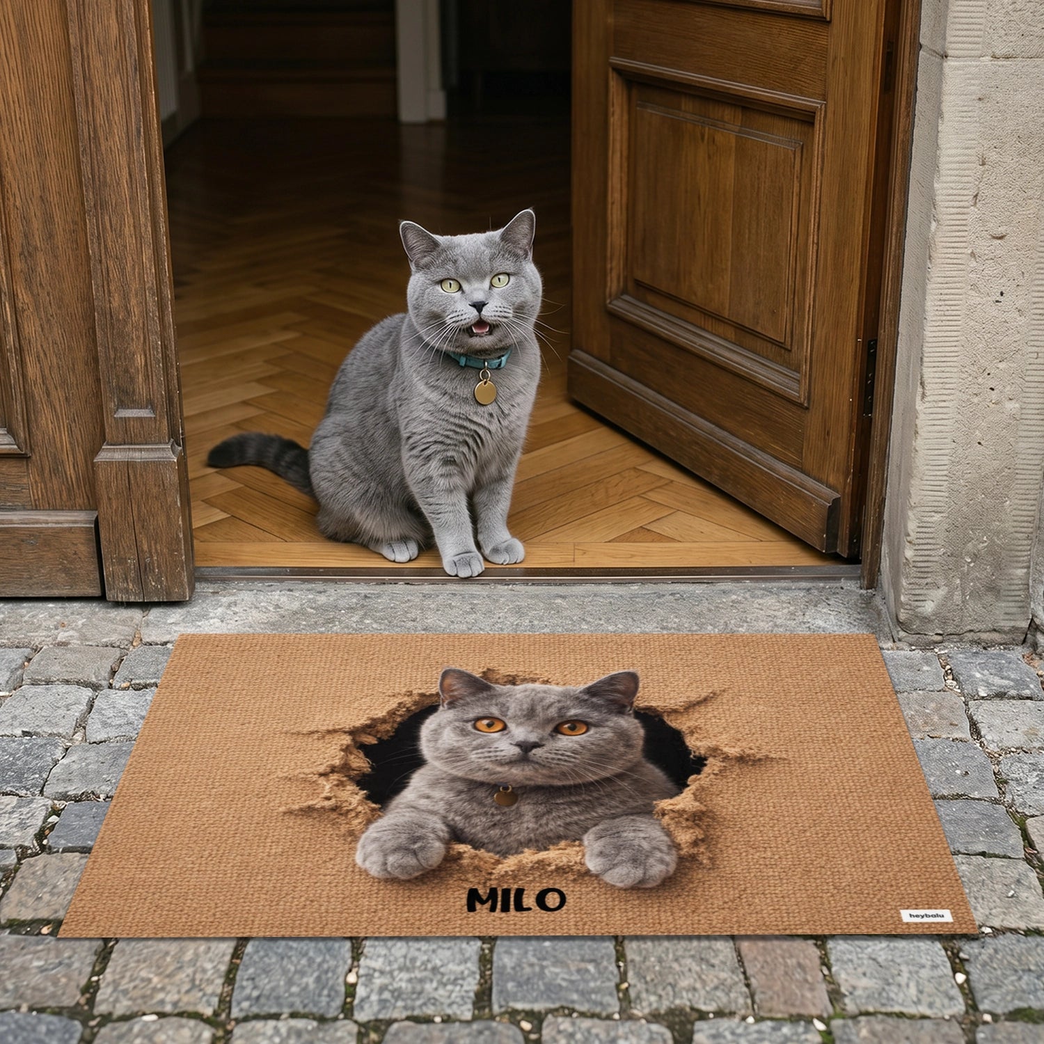 Personalisierte Fußmatte Katze "Durchbruch"