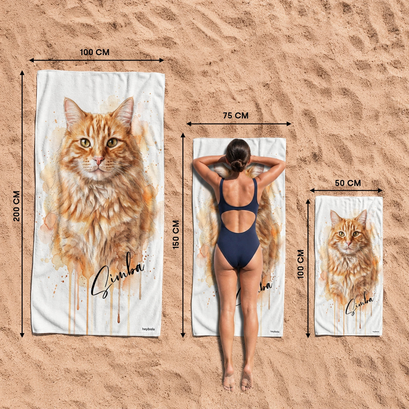 Personalisiertes Badetuch "Wasserfarben Katze"