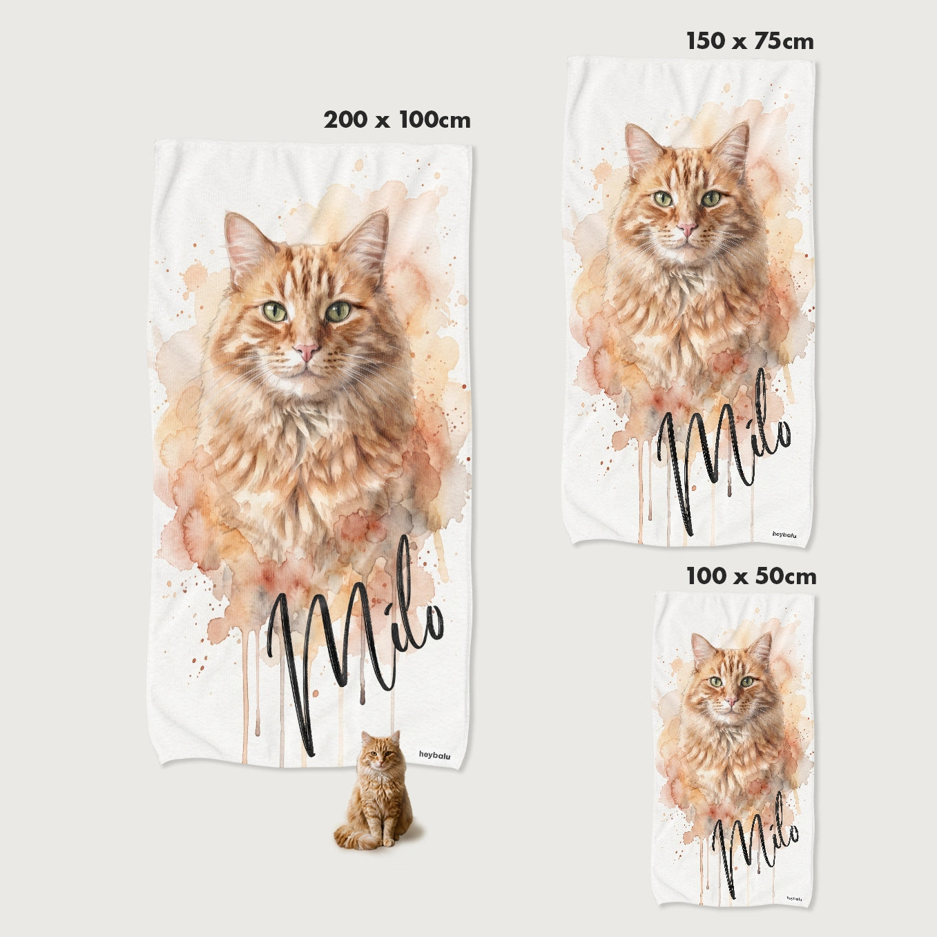 Personalisiertes Badetuch "Wasserfarben Katze"