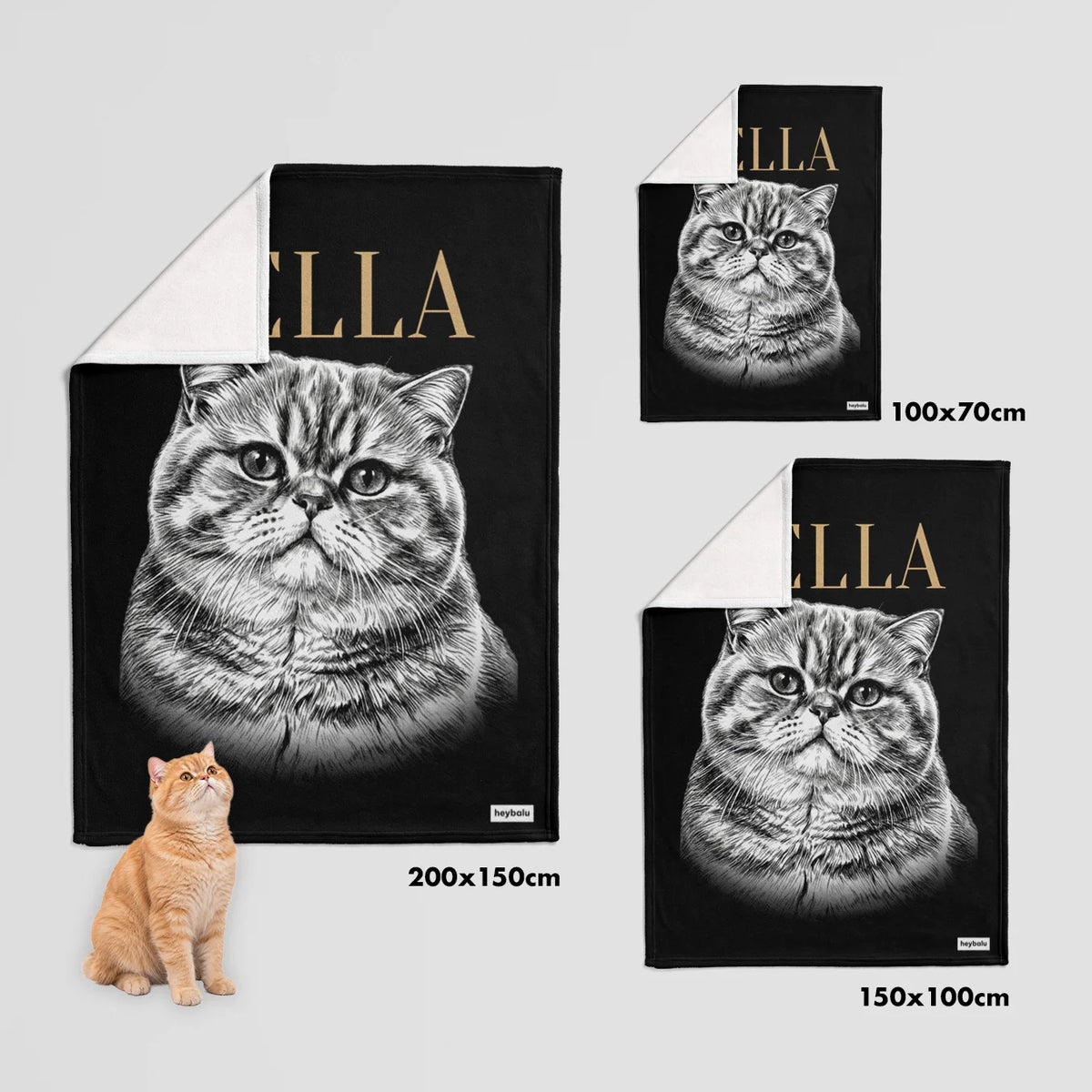 Retro-Katze-Decke in drei Größen: 100 x 70, 150 x 100 und 200 x 150 cm