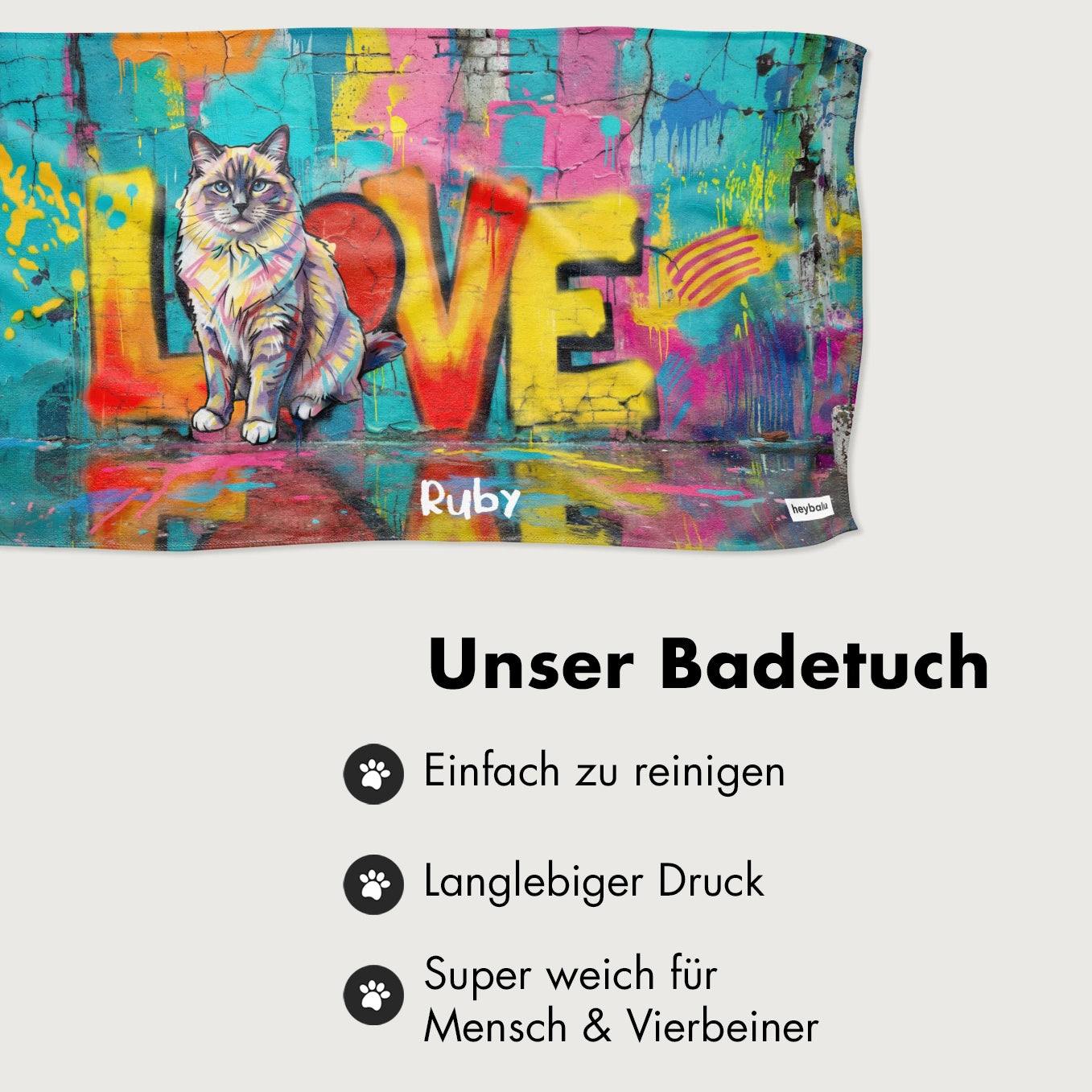 Personalisiertes Badetuch "Love Katze"