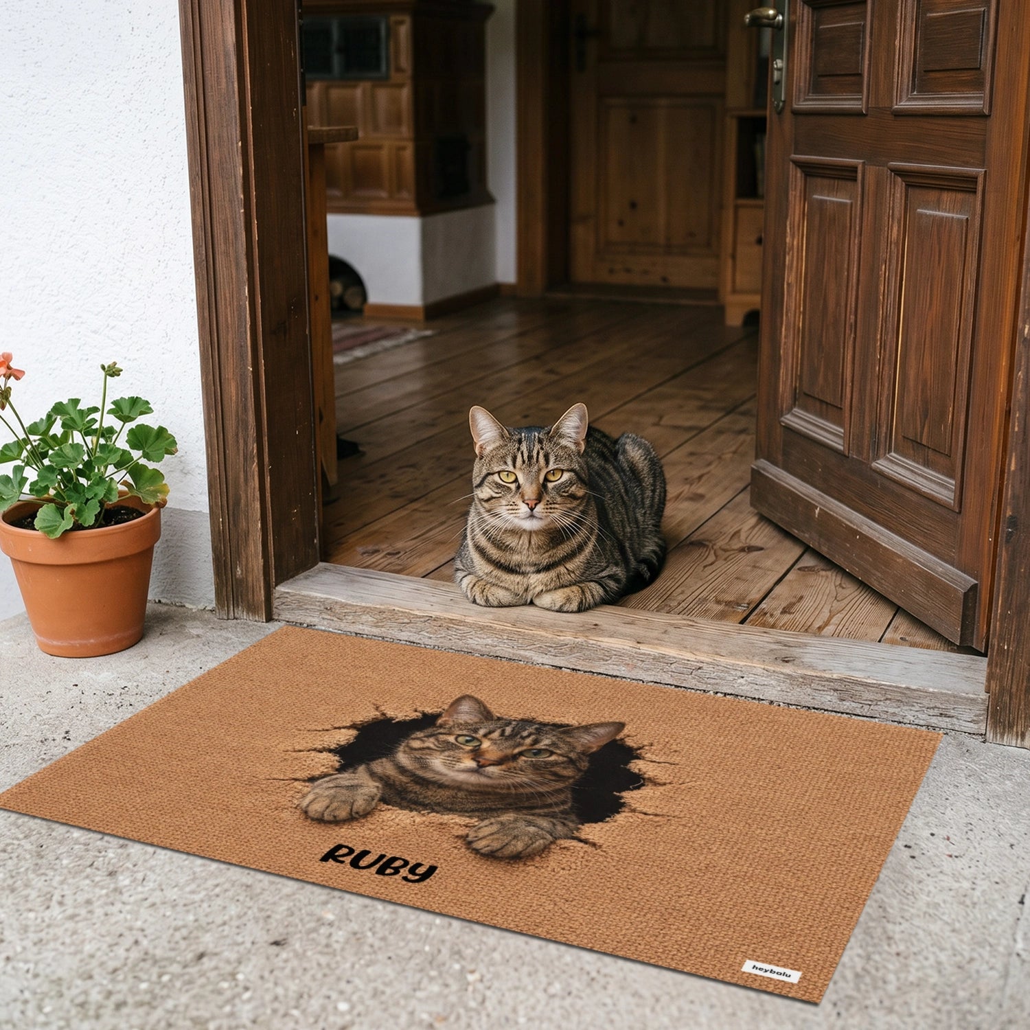Personalisierte Fußmatte Katze "Durchbruch"