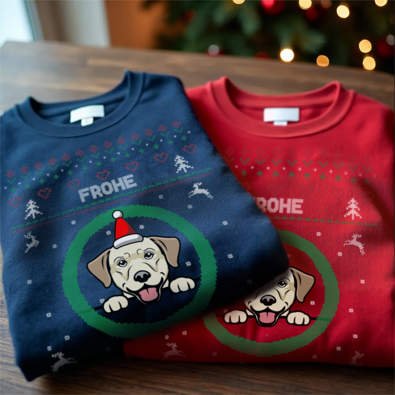 Christmas Sweater mit deinem Hund im Cartoon-Stil