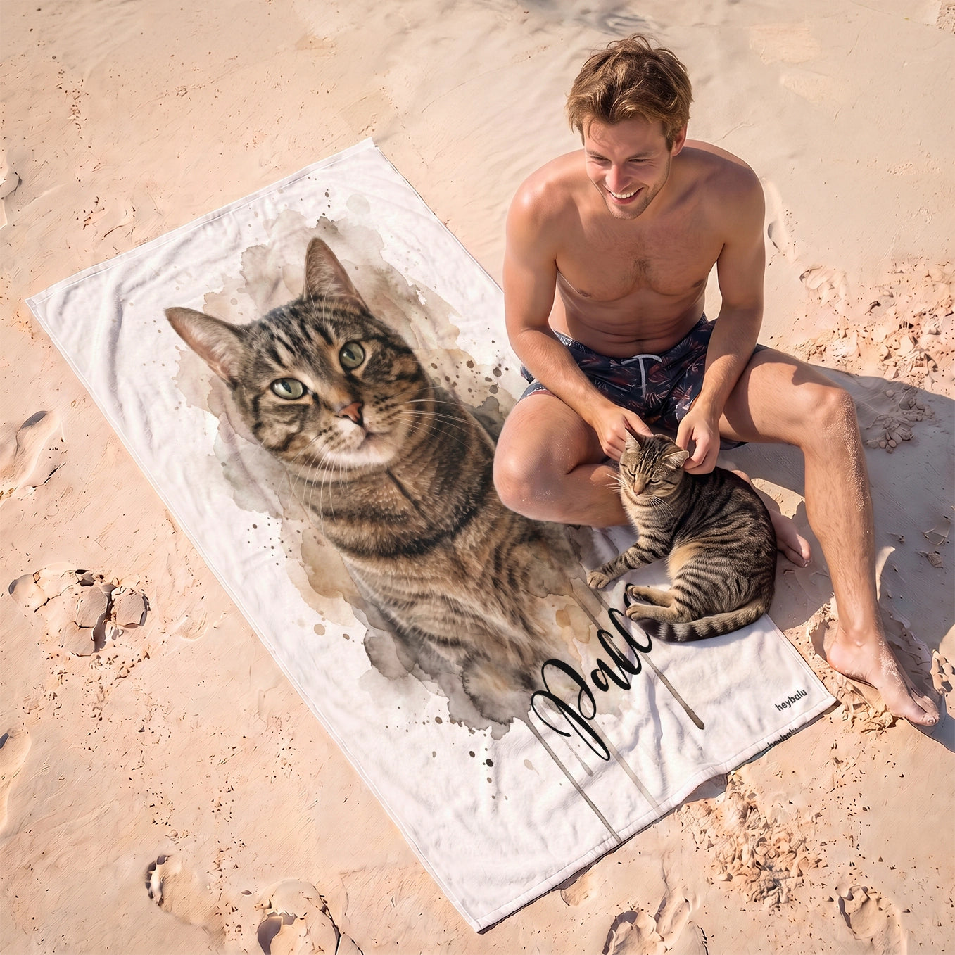 Personalisiertes Badetuch "Wasserfarben Katze"