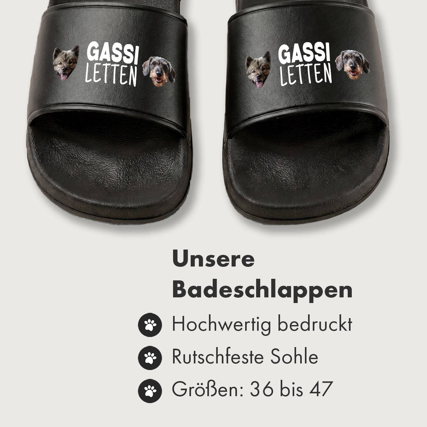 Personalisierte Badeschlappen "Gassiletten"