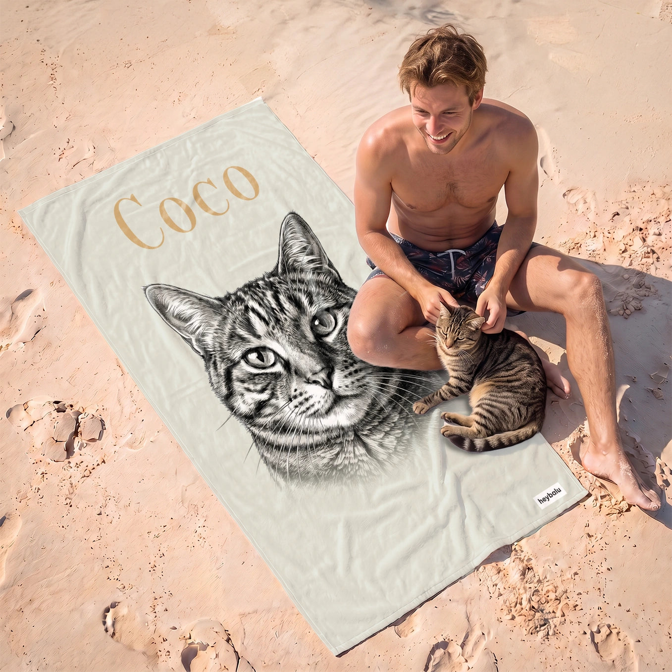 Personalisiertes Badehandtuch "Katze Retro"