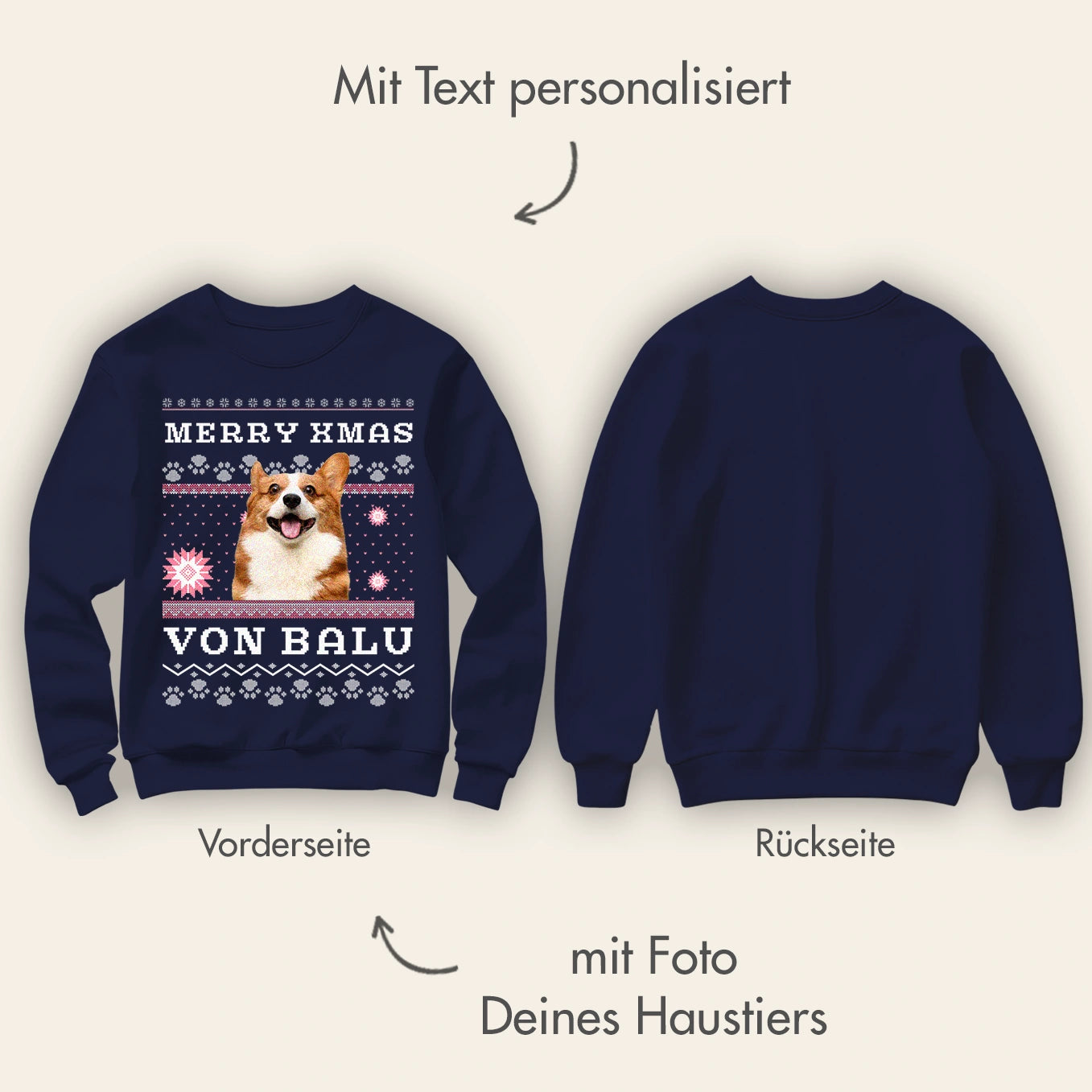 Personalisierter Christmas Sweater "Ho Ho Ho"