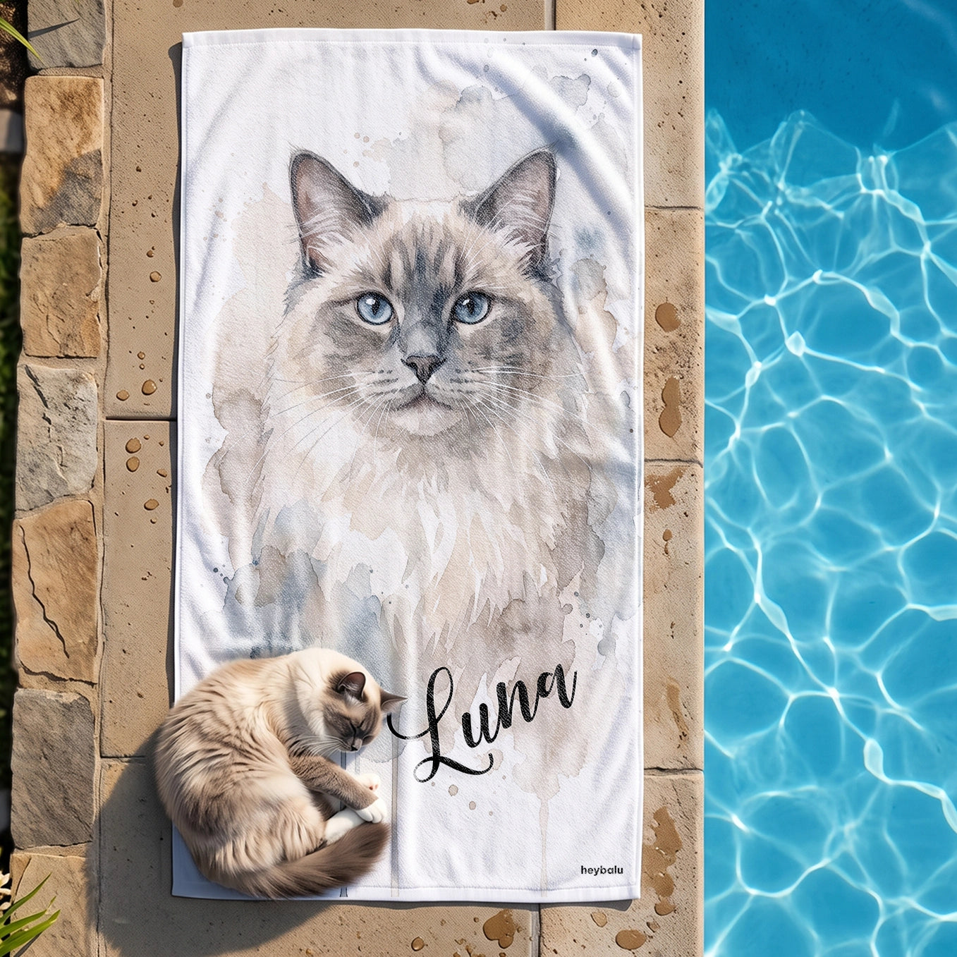 Personalisiertes Badetuch "Wasserfarben Katze"