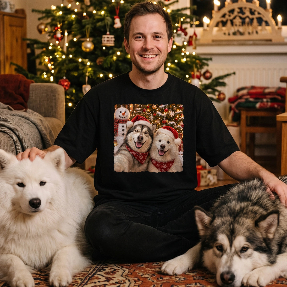 Personalisiertes Oversized T-Shirt "Hund Weihnachten" mit Foto