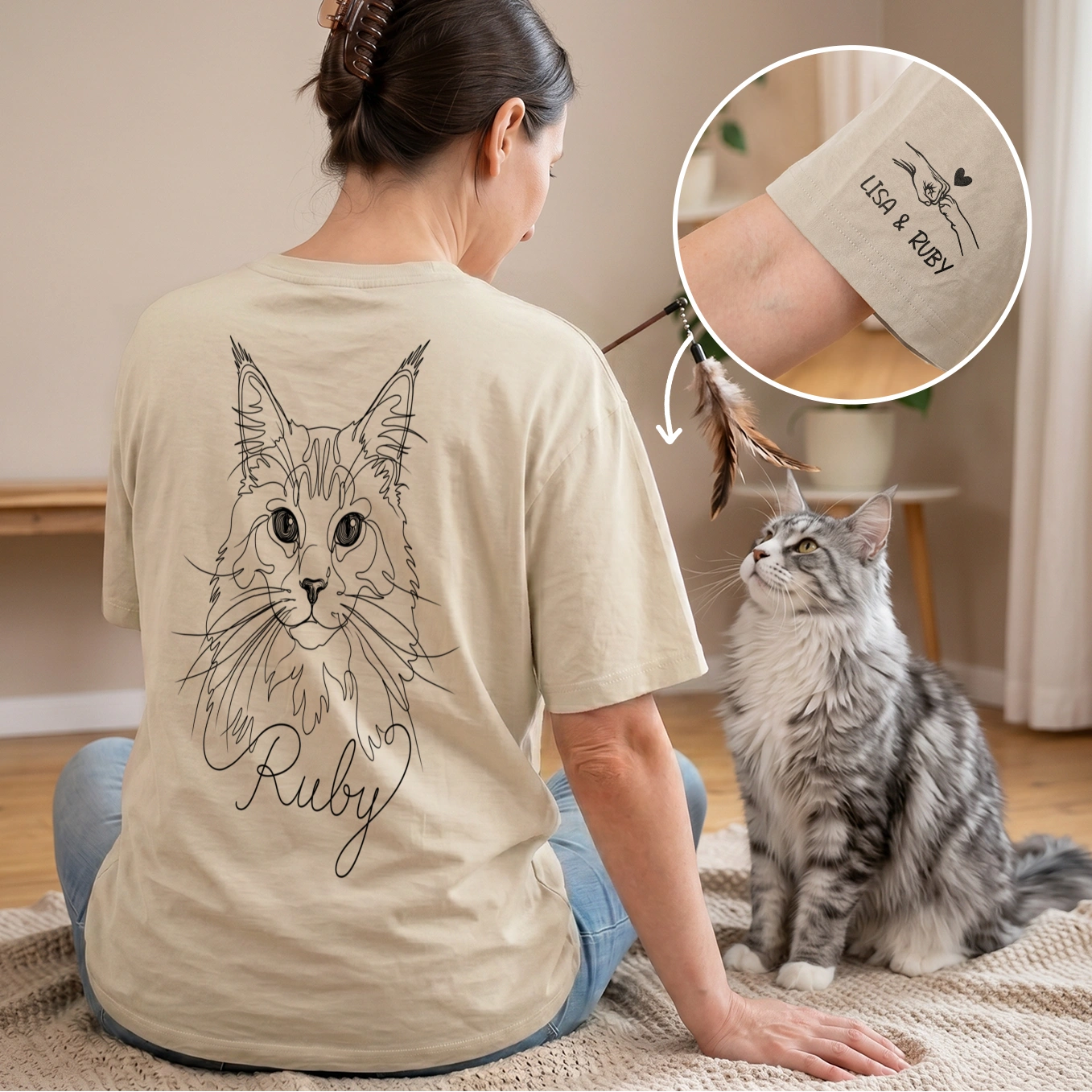 Personalisiertes Oversized Shirt "Cat Mom" mit Ärmeldruck