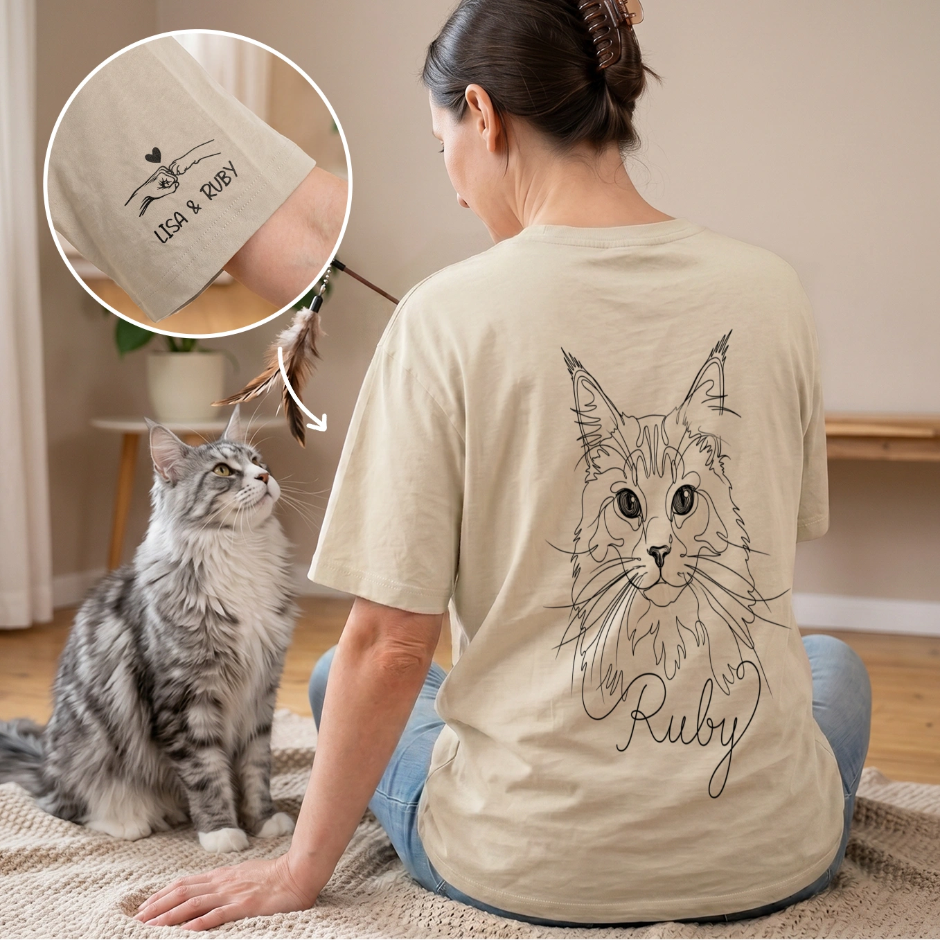 Personalisiertes Oversized Shirt "Cat Mom" mit Ärmeldruck