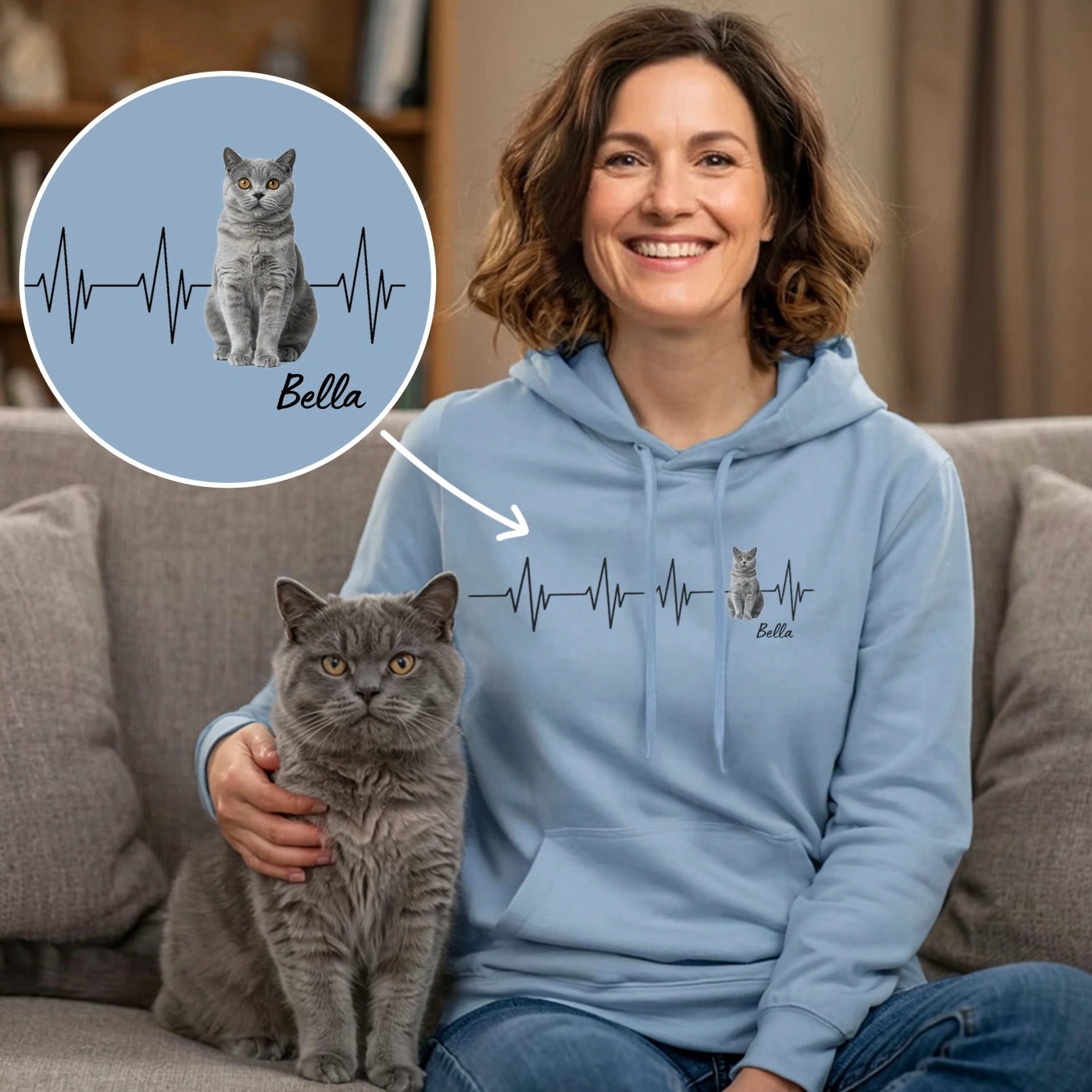Personalisierter Hoodie ''Herzschlag Katzenfoto''