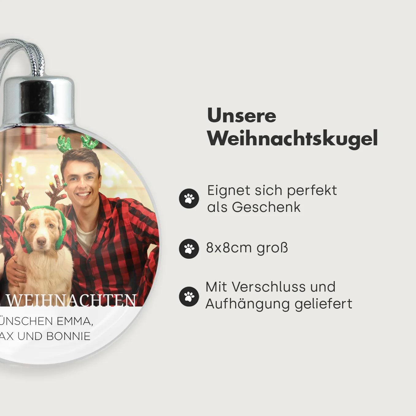 Personalisierte Christbaumkugel "Haustier Foto"