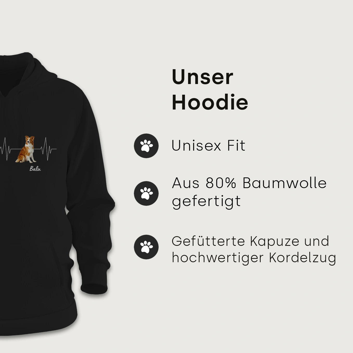 Personalisierter Hoodie ''Herzschlag Haustier''