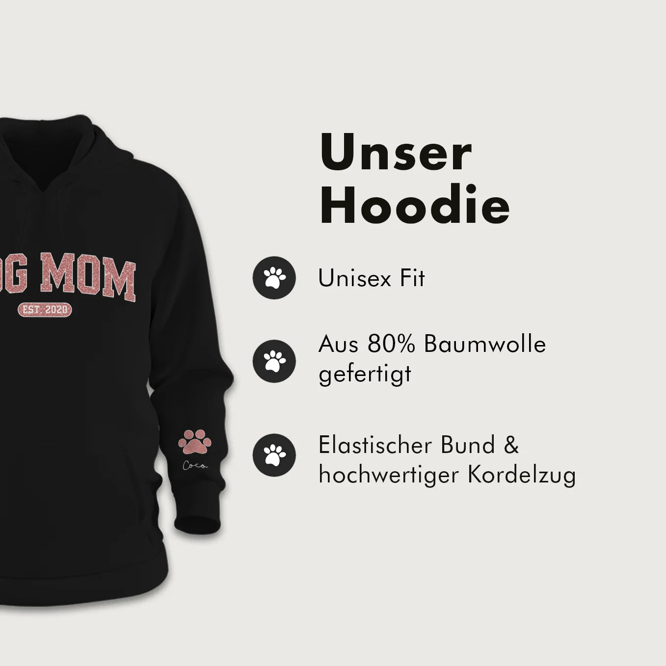 Personalisierter Hoodie "Dog Mom Jahr" mit Ärmeldruck