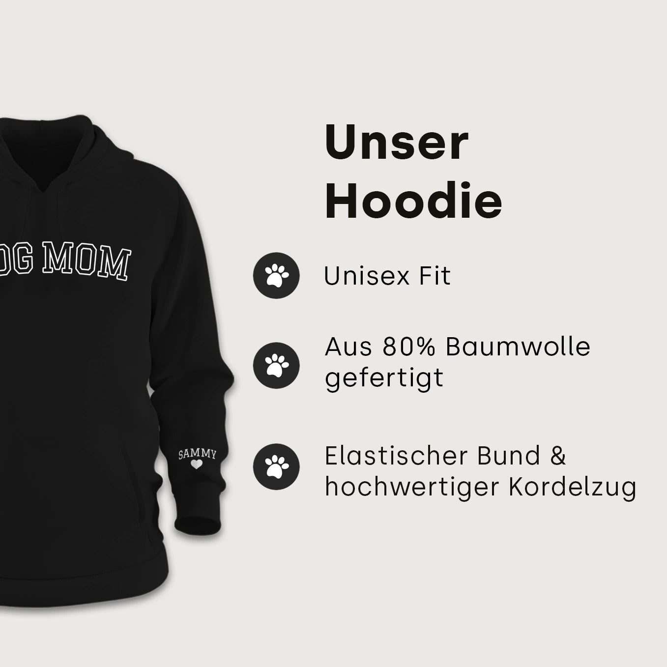 Personalisierter Hoodie "Dog Mom" mit Ärmeldruck