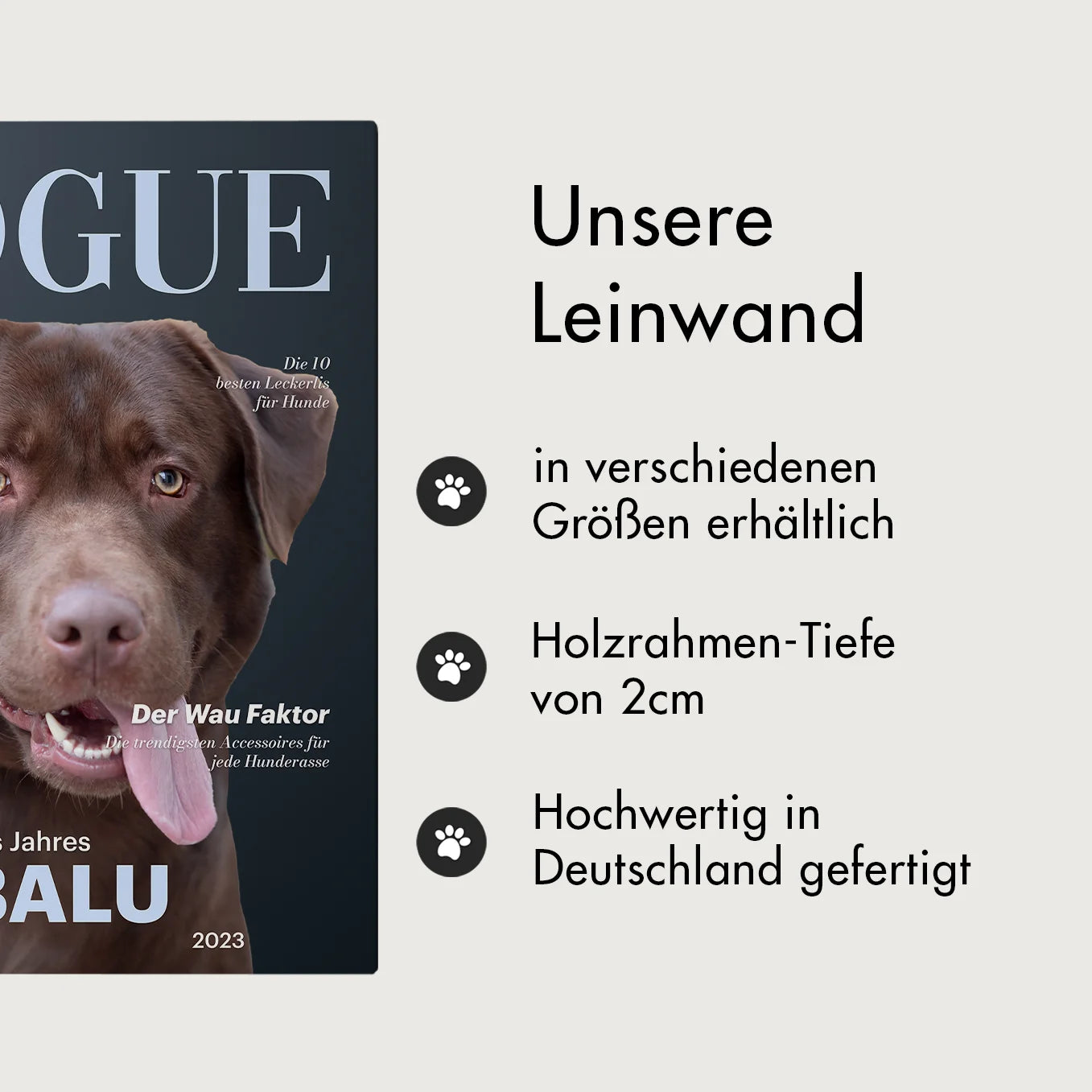 Personalisierte Leinwand Hundemagazin "DOGUE"