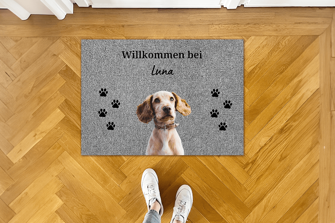 Personalisierte Fußmatte mit deinem Hund als Cartoon