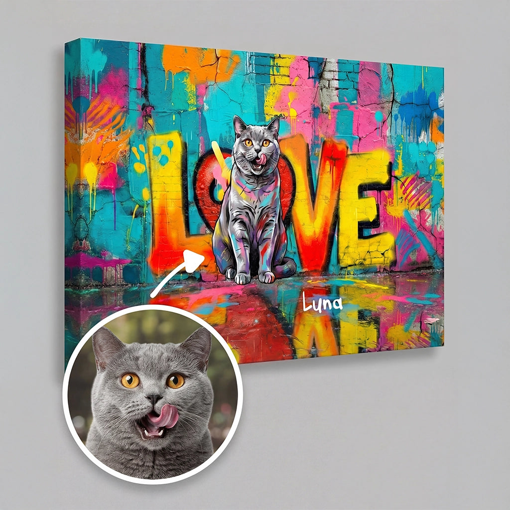Personalisierte Leinwand "LOVE" Katze