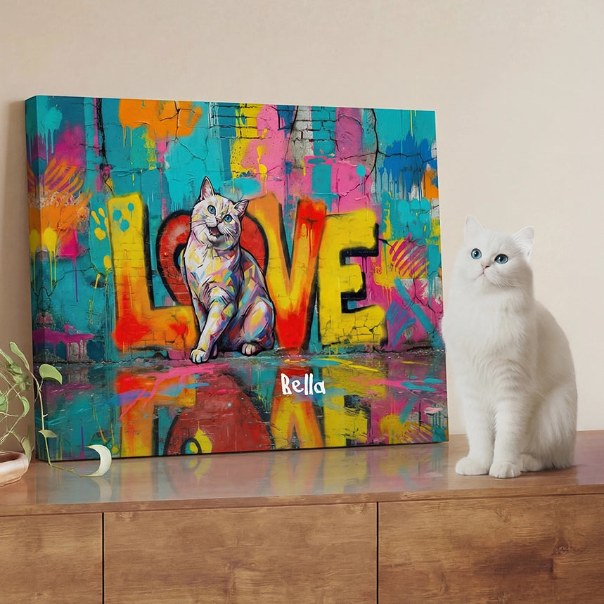 Personalisierte Leinwand "LOVE" Katze