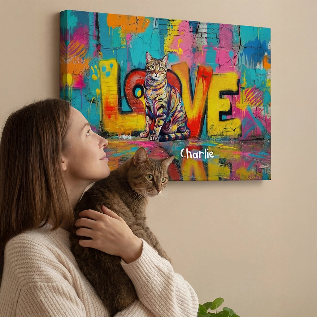 Personalisierte Leinwand "LOVE" Katze