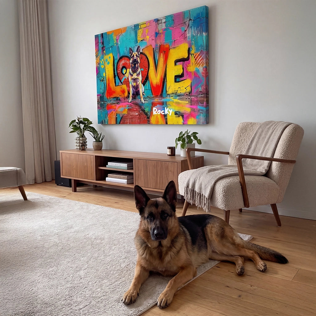 Personalisierte Leinwand "LOVE" Hund