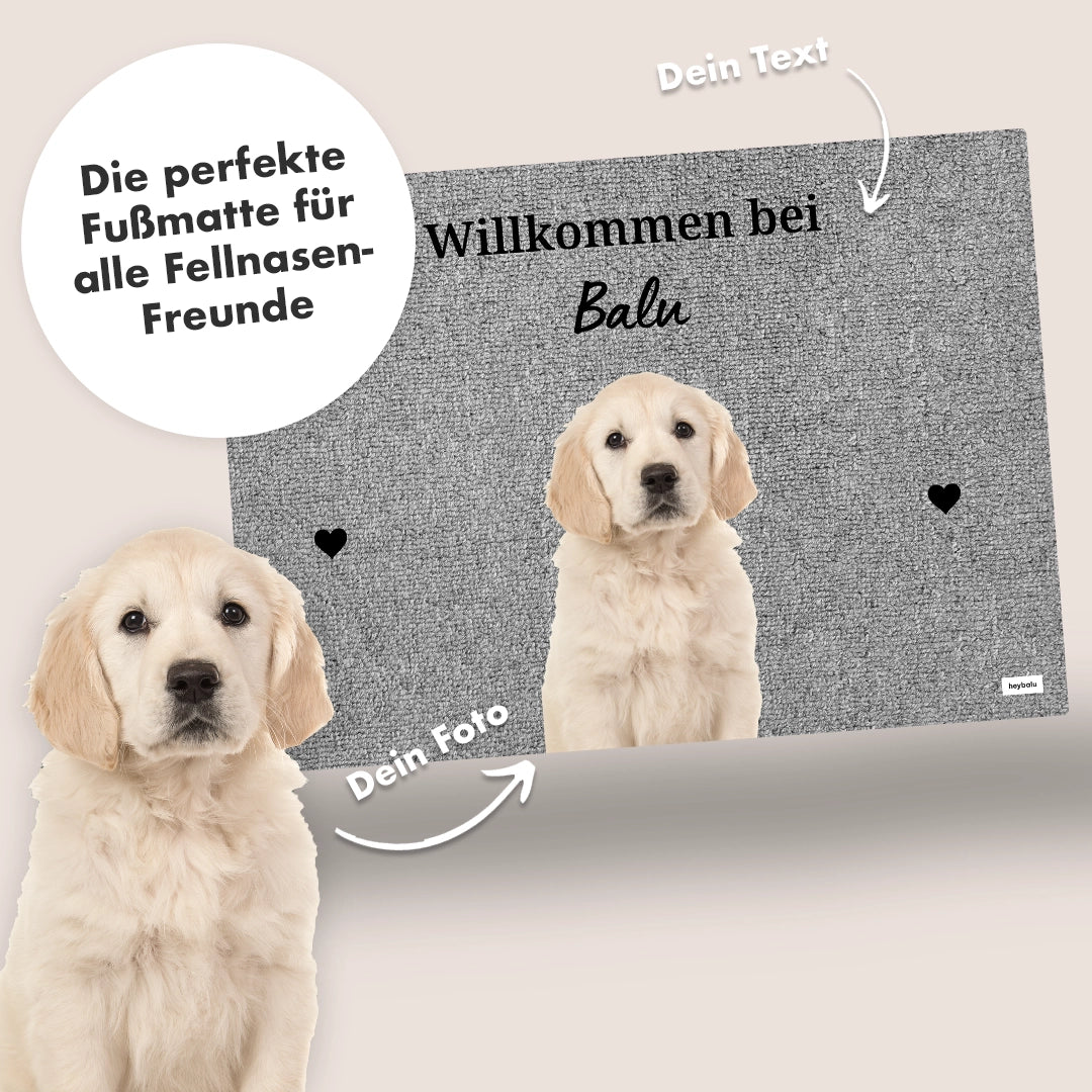 Personalisierte Fußmatte mit Foto deines Haustiers Hey Balu