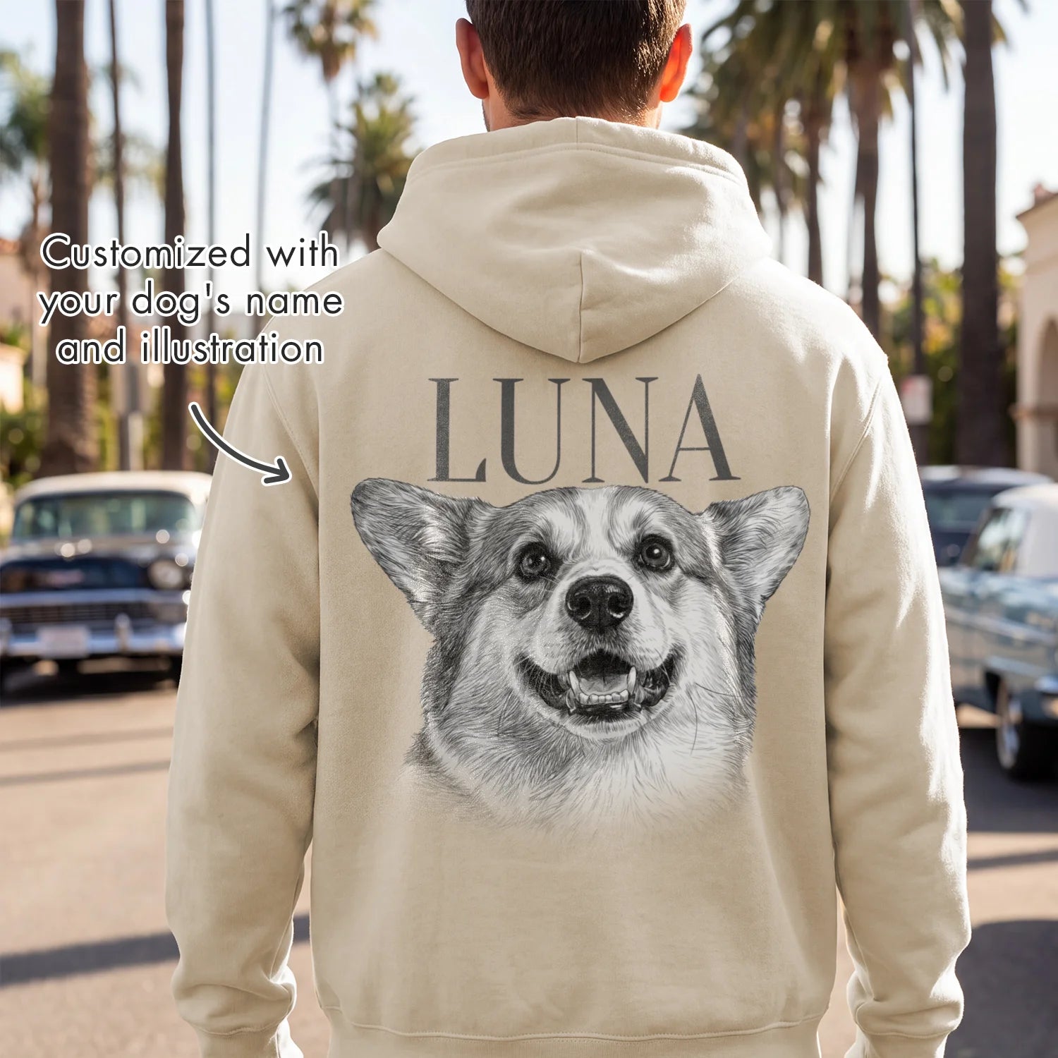(US) Personalisierter Hoodie "Hund Retro"
