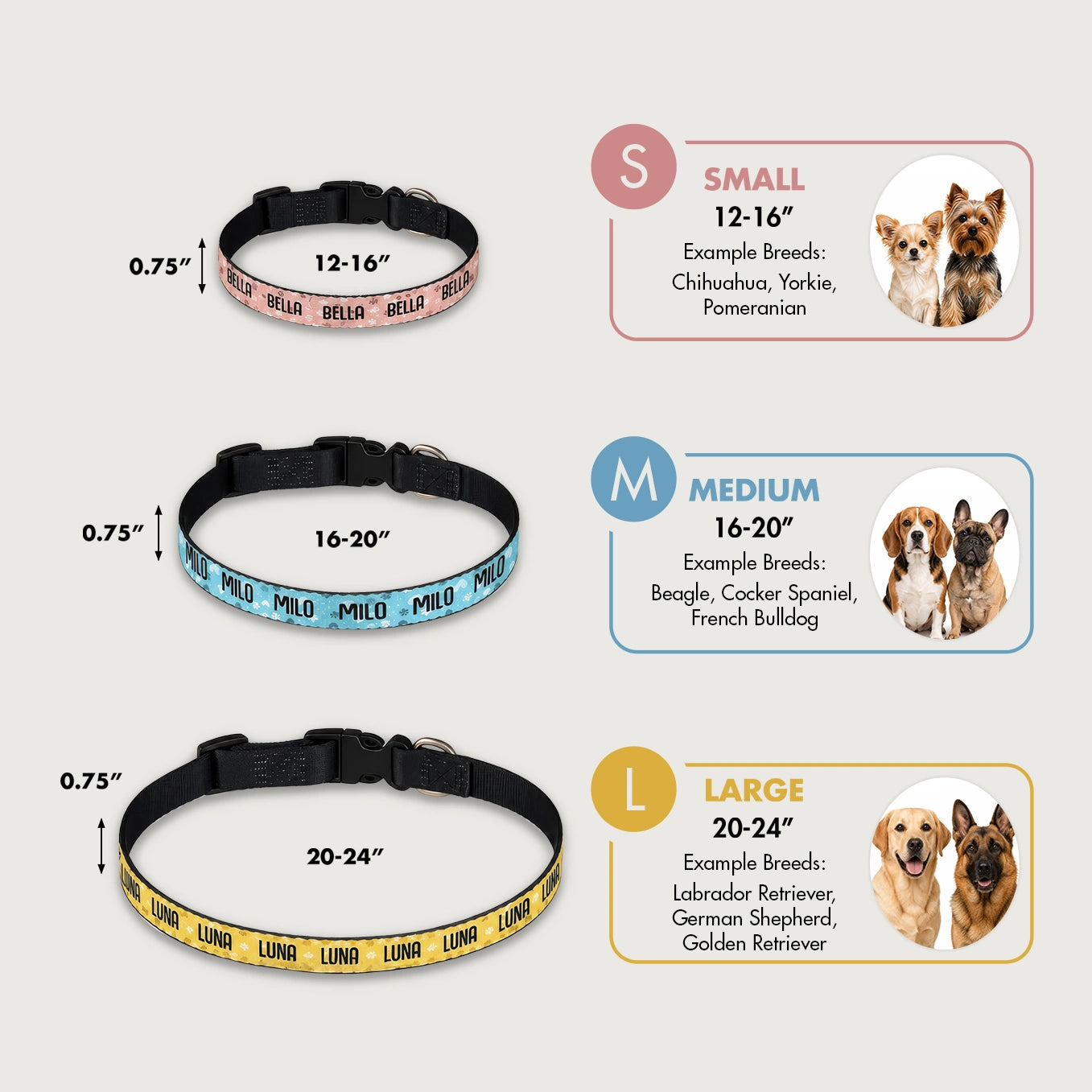 (US) Personalisiertes Hundehalsband und Leine "Herzen"