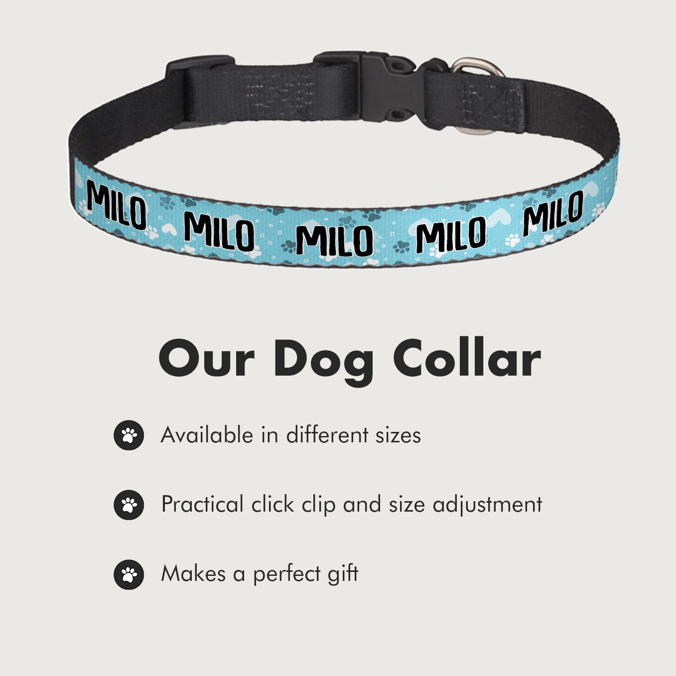 (US) Personalisiertes Hundehalsband und Leine "Herzen"